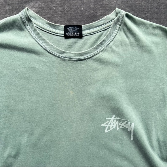 Vintage 90's Stussy T Shirt Sz M 8 Ball Distressed Destroyed Bleached Green OG - Picture 3 of 14